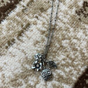 Silver Floral Owl Pendant Necklace